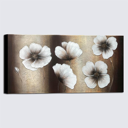 the Memory Large Abstract Floral Oil Paintings on Canvas Wall Art for Living Room Bedroom Home Decorations Modern 100% Hand Painted Gallery Wrapped Contemporary Brown Flowers Artwork