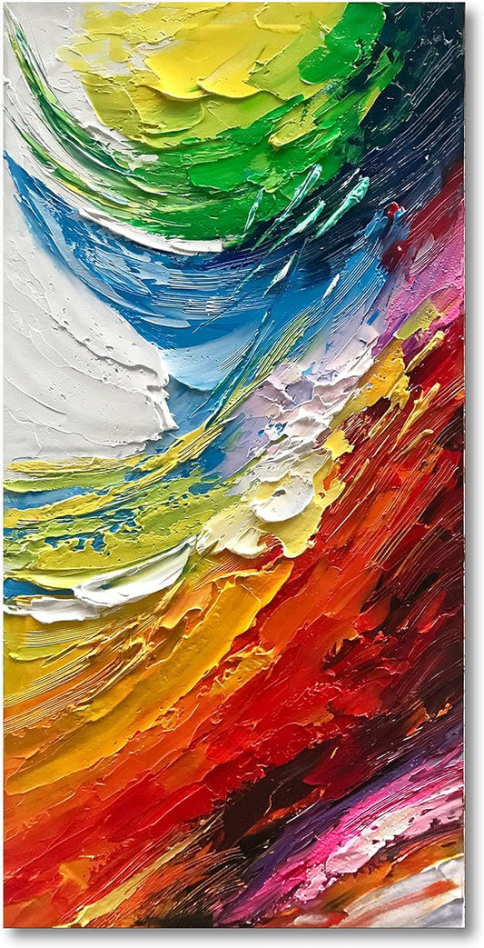 Blue and Red Abstract Wall Decoration, Hand-Painted Oil Canvas Frame 46X23 Inch Color Modern Art Wall Art Living Room Bedroom Office Hotel and Restaurant
