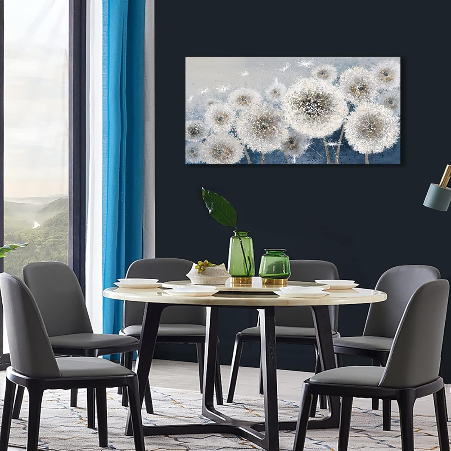Wall Decor Living Room - Wall-Art for Living Room, Canvas Art/Pictures for Bedroom | Blue Dandelion 24X48 Inches Large Wall Art