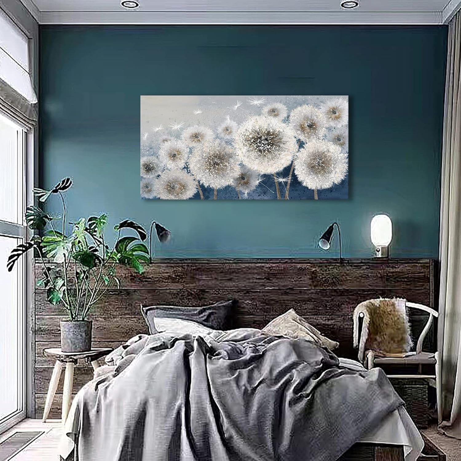 Wall Decor Living Room - Wall-Art for Living Room, Canvas Art/Pictures for Bedroom | Blue Dandelion 24X48 Inches Large Wall Art