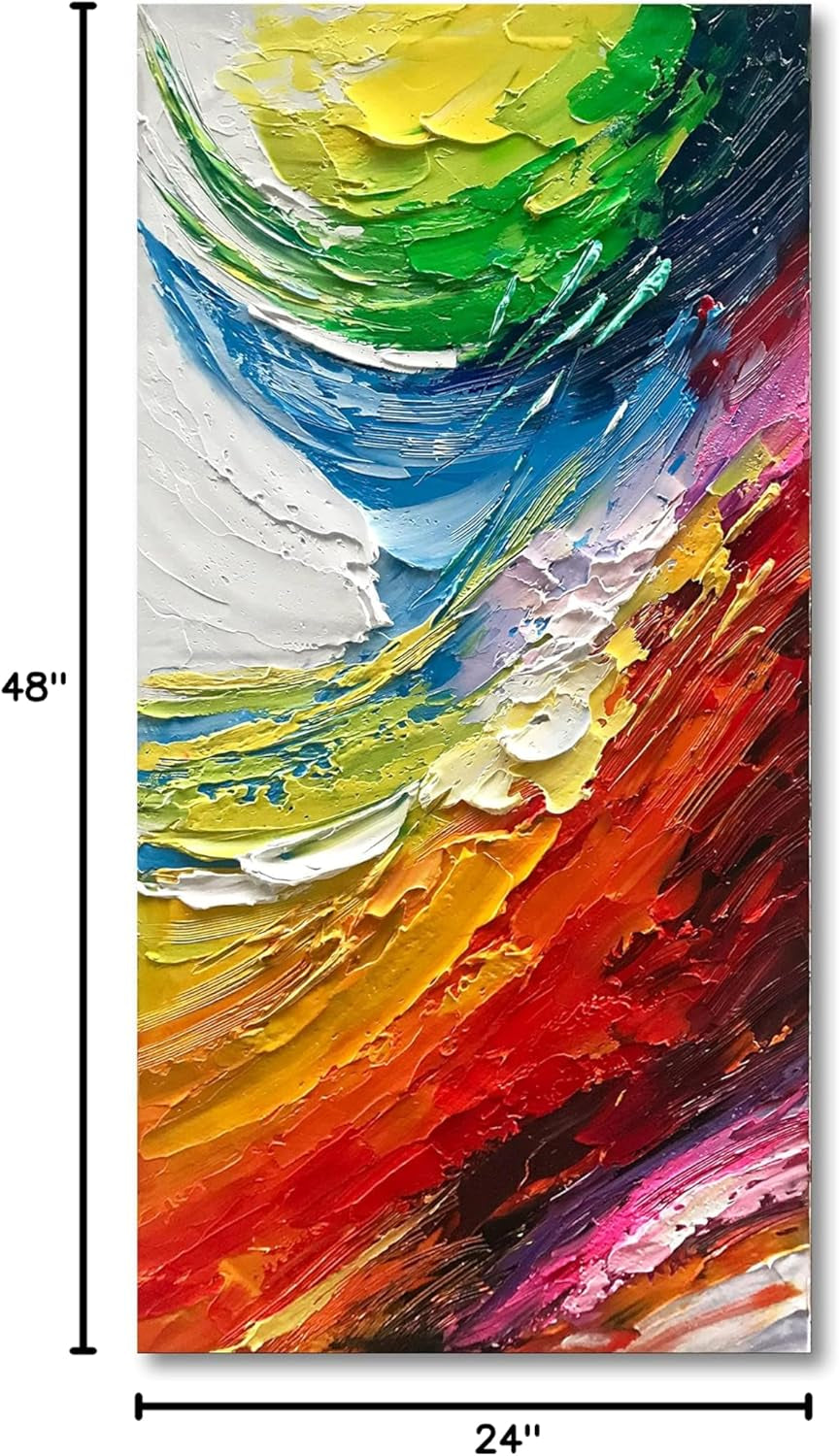 Blue and Red Abstract Wall Decoration, Hand-Painted Oil Canvas Frame 46X23 Inch Color Modern Art Wall Art Living Room Bedroom Office Hotel and Restaurant