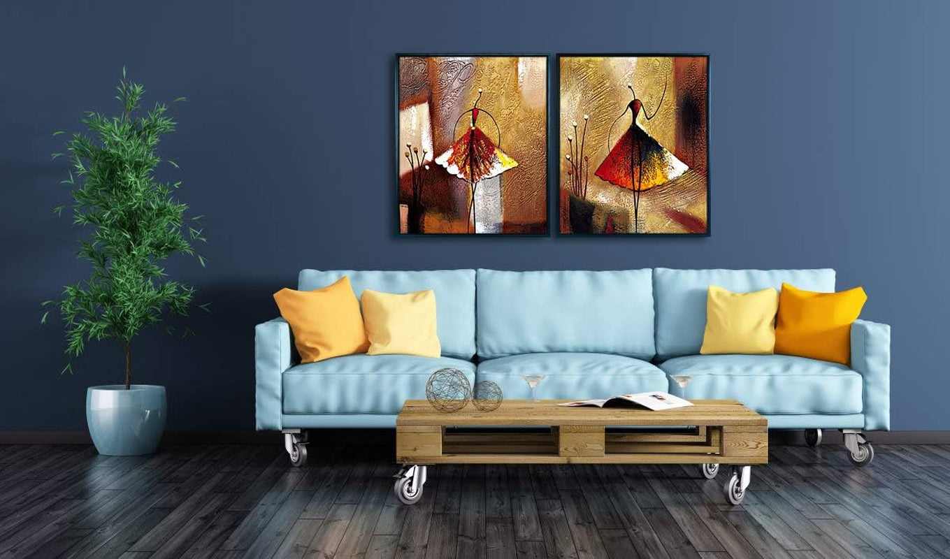 Framed Art Ballet Dancers 100% Hand Painted Paintings Abstract Canvas Wall Art for Home Decor with Black Frame