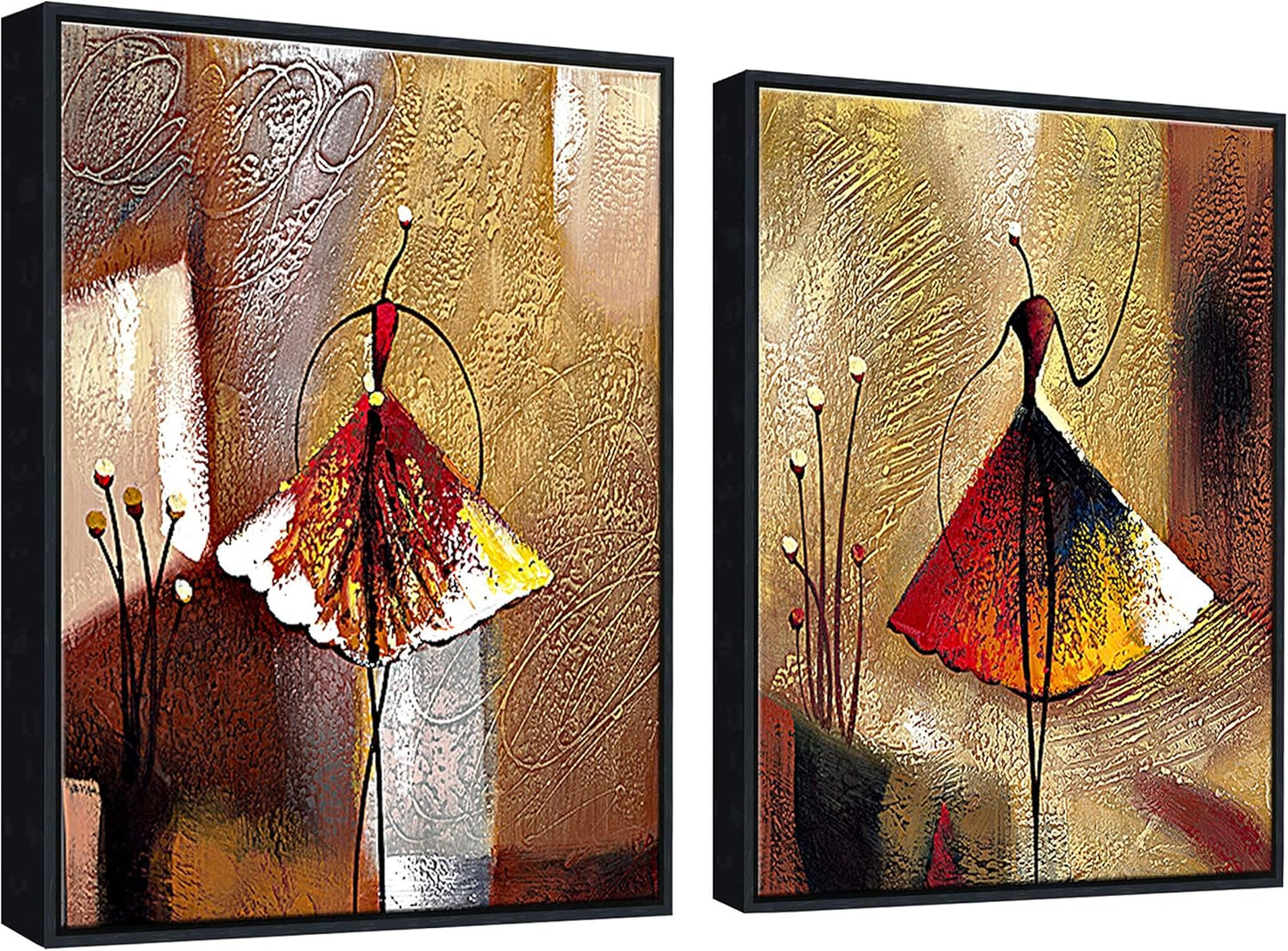 Framed Art Ballet Dancers 100% Hand Painted Paintings Abstract Canvas Wall Art for Home Decor with Black Frame