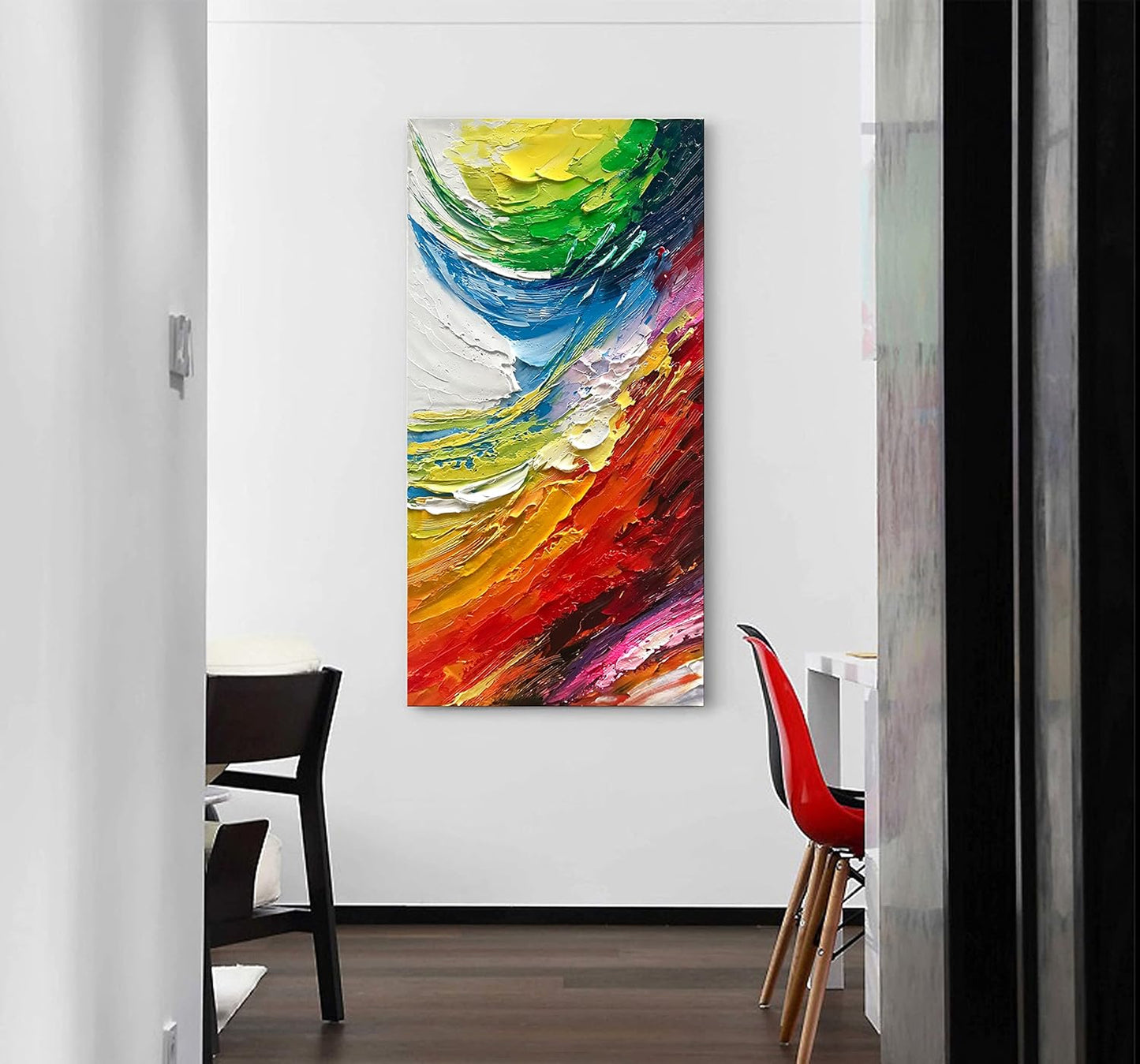 Blue and Red Abstract Wall Decoration, Hand-Painted Oil Canvas Frame 46X23 Inch Color Modern Art Wall Art Living Room Bedroom Office Hotel and Restaurant