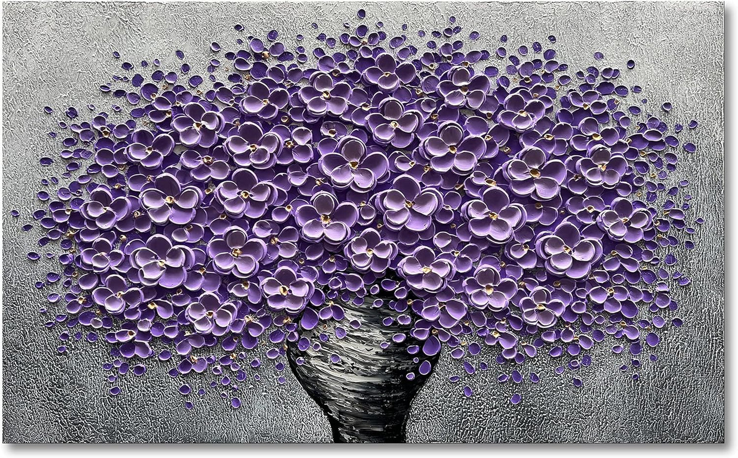Hand-Painted Purple 3D Flower Decorative Oil Painting, Flower Wall Decorative Frame Wall Art, Modern Art Living Room, Bedroom, Office, Hotel Restaurant Wall Art 28X40 Inch