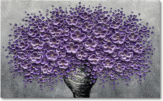 Hand-Painted Purple 3D Flower Decorative Oil Painting, Flower Wall Decorative Frame Wall Art, Modern Art Living Room, Bedroom, Office, Hotel Restaurant Wall Art 28X40 Inch