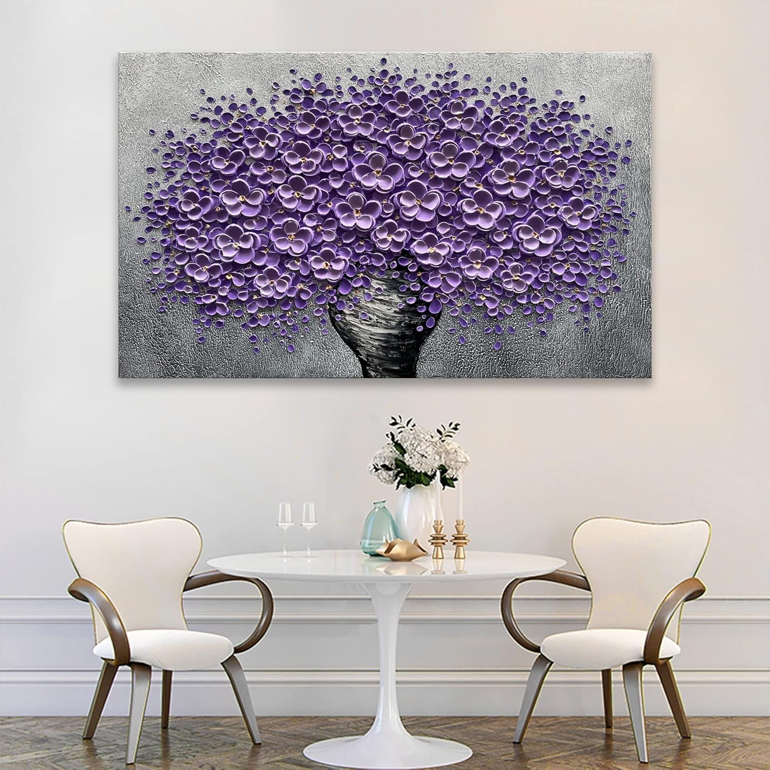 Hand-Painted Purple 3D Flower Decorative Oil Painting, Flower Wall Decorative Frame Wall Art, Modern Art Living Room, Bedroom, Office, Hotel Restaurant Wall Art 28X40 Inch