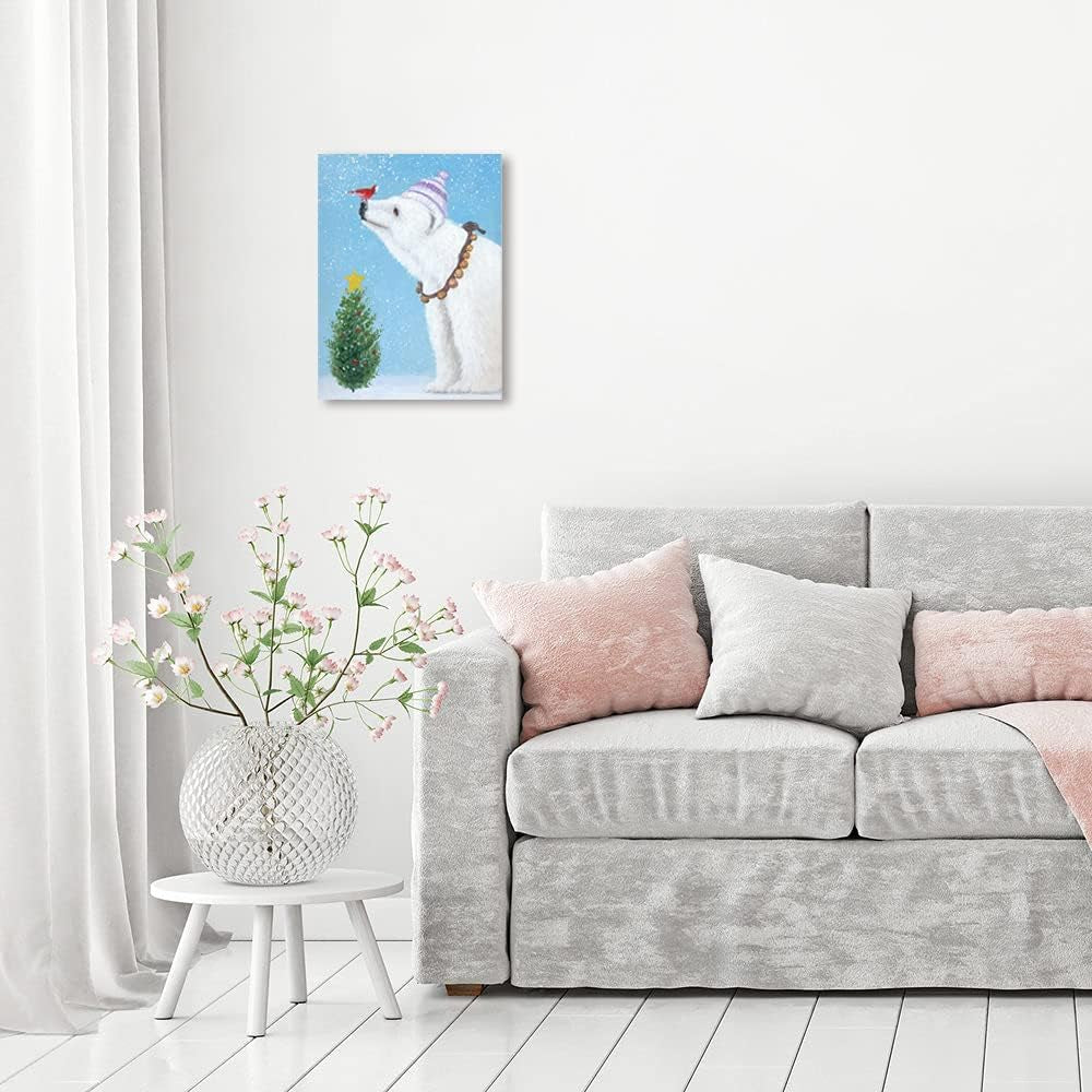 White Bear Animal Canvas Wall Art for Bedroom, Living Room, Office, Black Bear Framed Canvas Art for Home Décor
