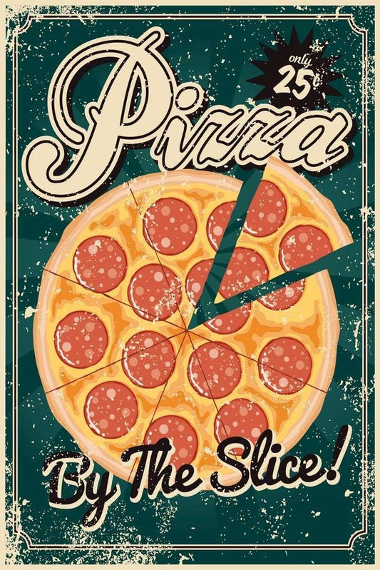 Vintage Pizza by the Slice Poster Retro Pizzeria Restaurant Cafeteria Decoration Kitchen Italian Food Artwork Cool Wall Art Print Poster 16X24