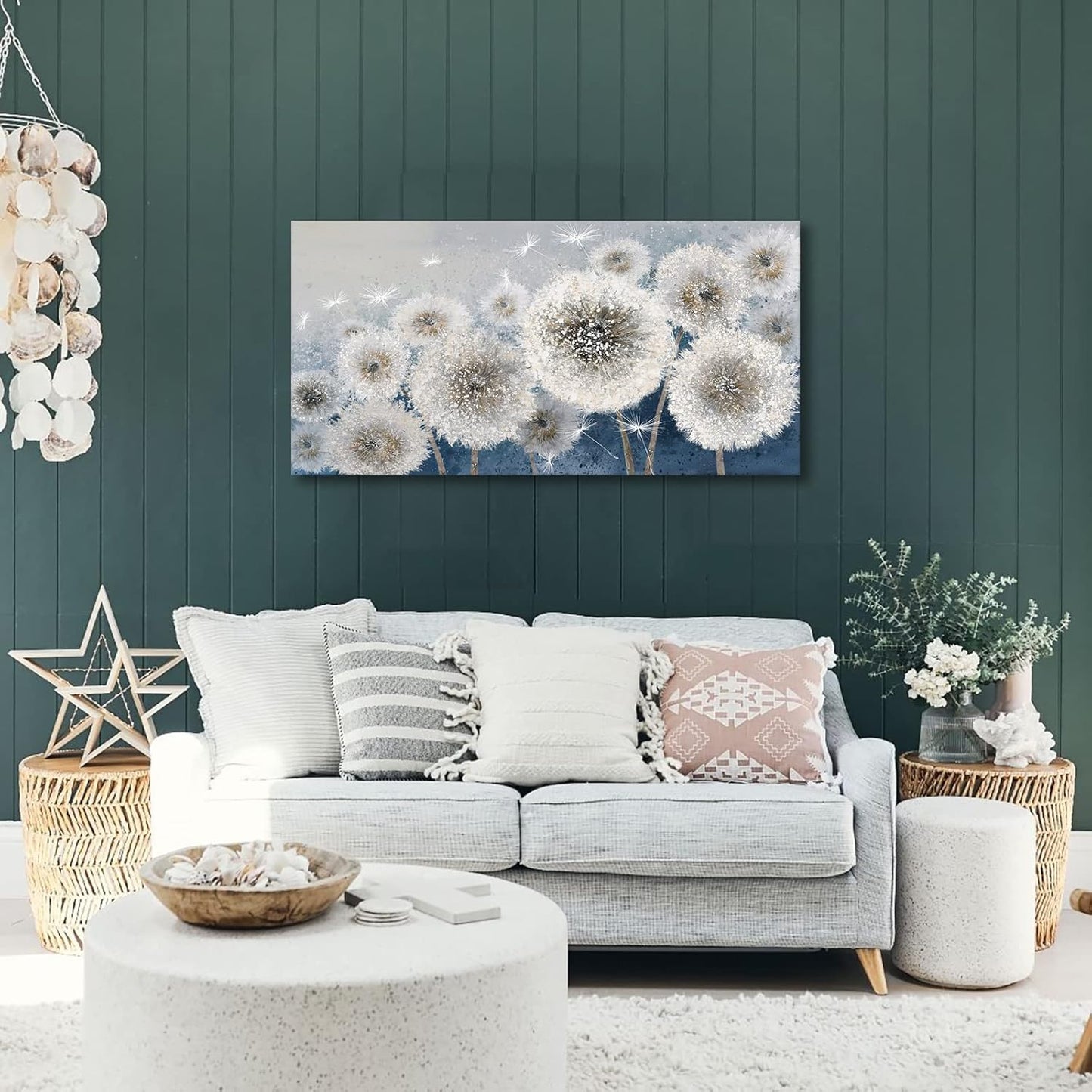 Wall Decor Living Room - Wall-Art for Living Room, Canvas Art/Pictures for Bedroom | Blue Dandelion 24X48 Inches Large Wall Art