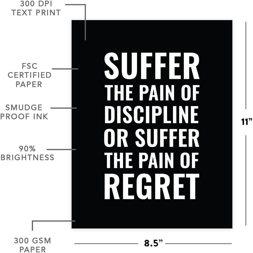 Gym Fitness Wall Art Collection, 8.5X11-Inch, Suffer the Pain of Discipline or the Pain of Regret Poster Print, 1-Pack, Unframed