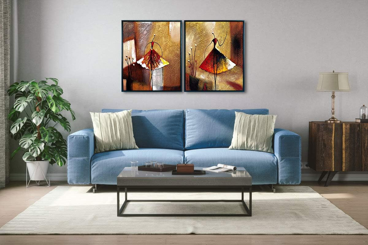 Framed Art Ballet Dancers 100% Hand Painted Paintings Abstract Canvas Wall Art for Home Decor with Black Frame