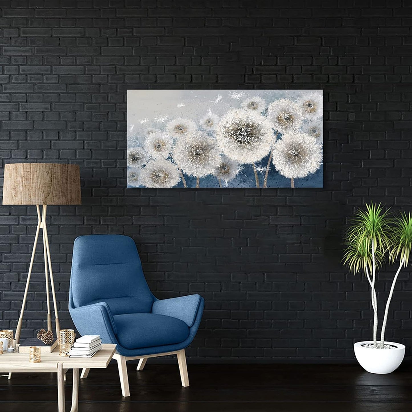 Wall Decor Living Room - Wall-Art for Living Room, Canvas Art/Pictures for Bedroom | Blue Dandelion 24X48 Inches Large Wall Art