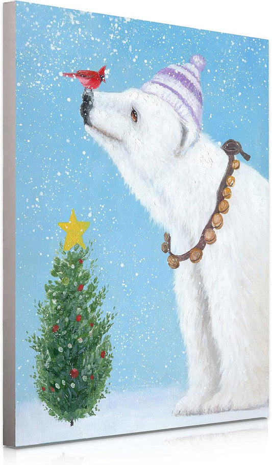 White Bear Animal Canvas Wall Art for Bedroom, Living Room, Office, Black Bear Framed Canvas Art for Home Décor