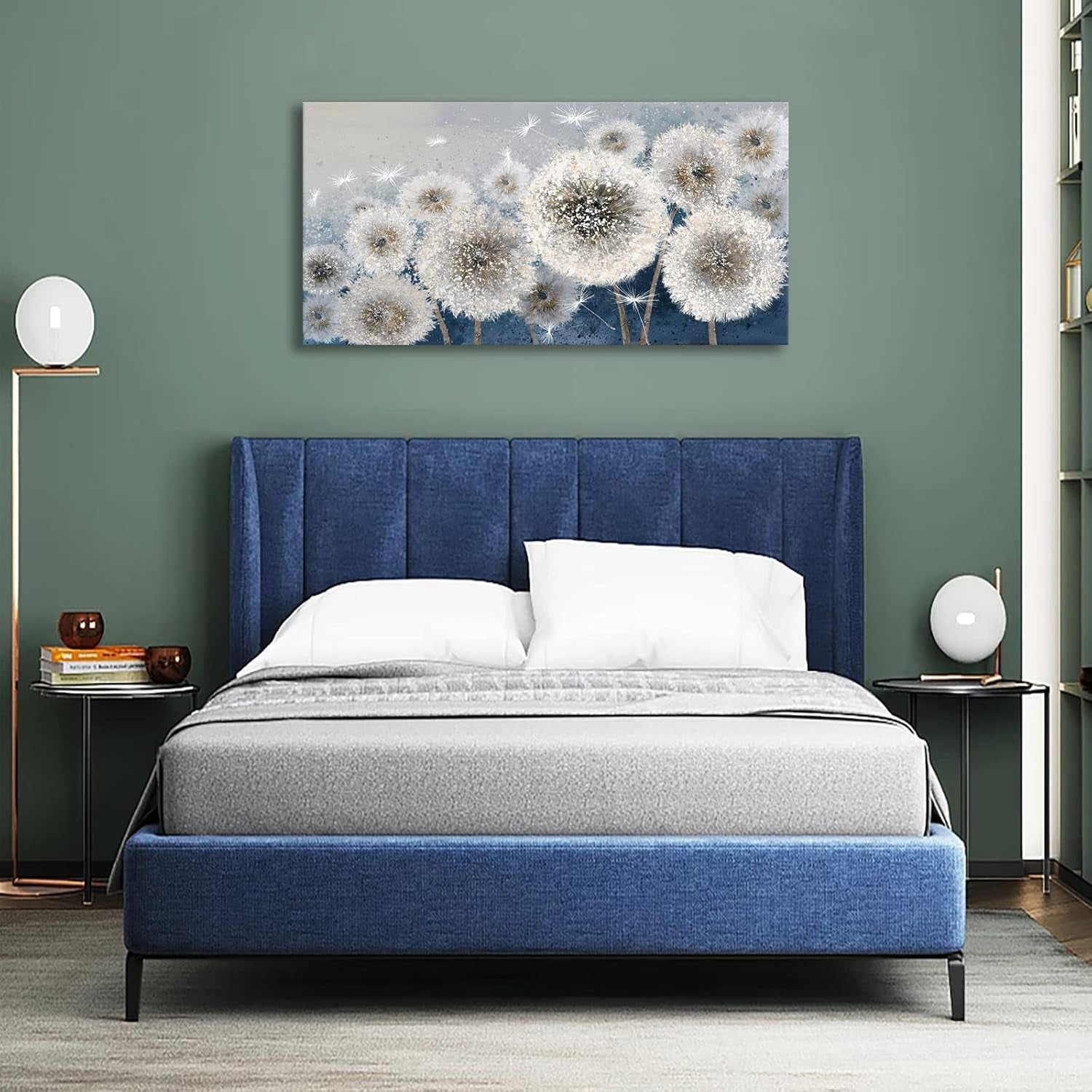 Wall Decor Living Room - Wall-Art for Living Room, Canvas Art/Pictures for Bedroom | Blue Dandelion 24X48 Inches Large Wall Art