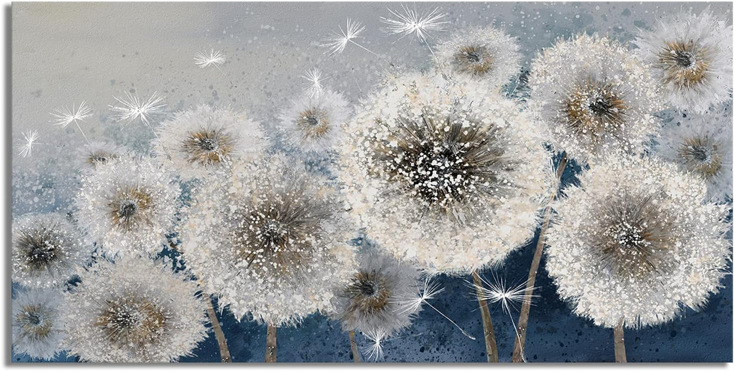 Wall Decor Living Room - Wall-Art for Living Room, Canvas Art/Pictures for Bedroom | Blue Dandelion 24X48 Inches Large Wall Art