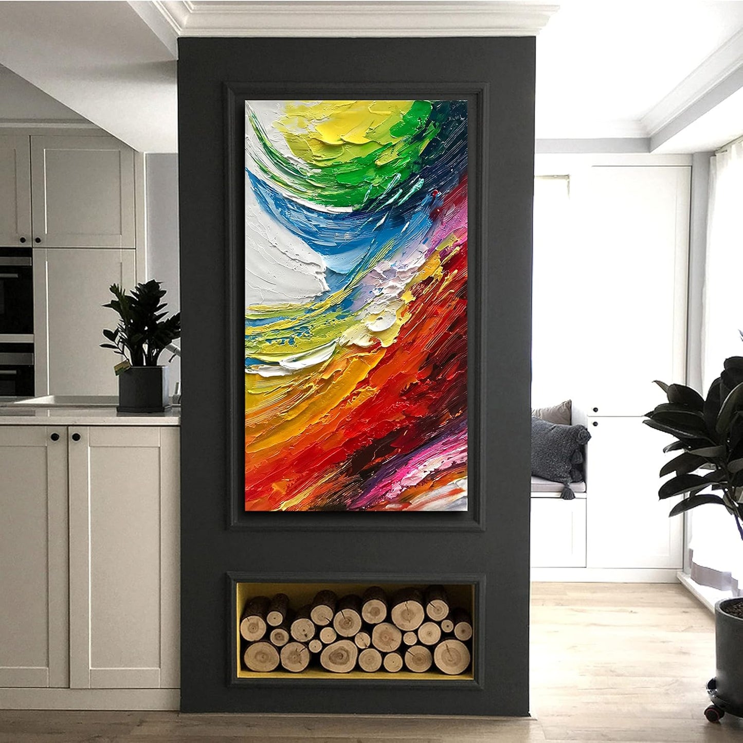 Blue and Red Abstract Wall Decoration, Hand-Painted Oil Canvas Frame 46X23 Inch Color Modern Art Wall Art Living Room Bedroom Office Hotel and Restaurant