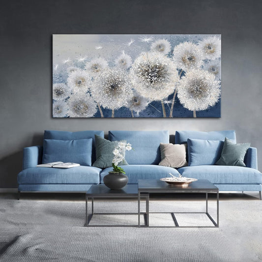 Wall Decor Living Room - Wall-Art for Living Room, Canvas Art/Pictures for Bedroom | Blue Dandelion 24X48 Inches Large Wall Art