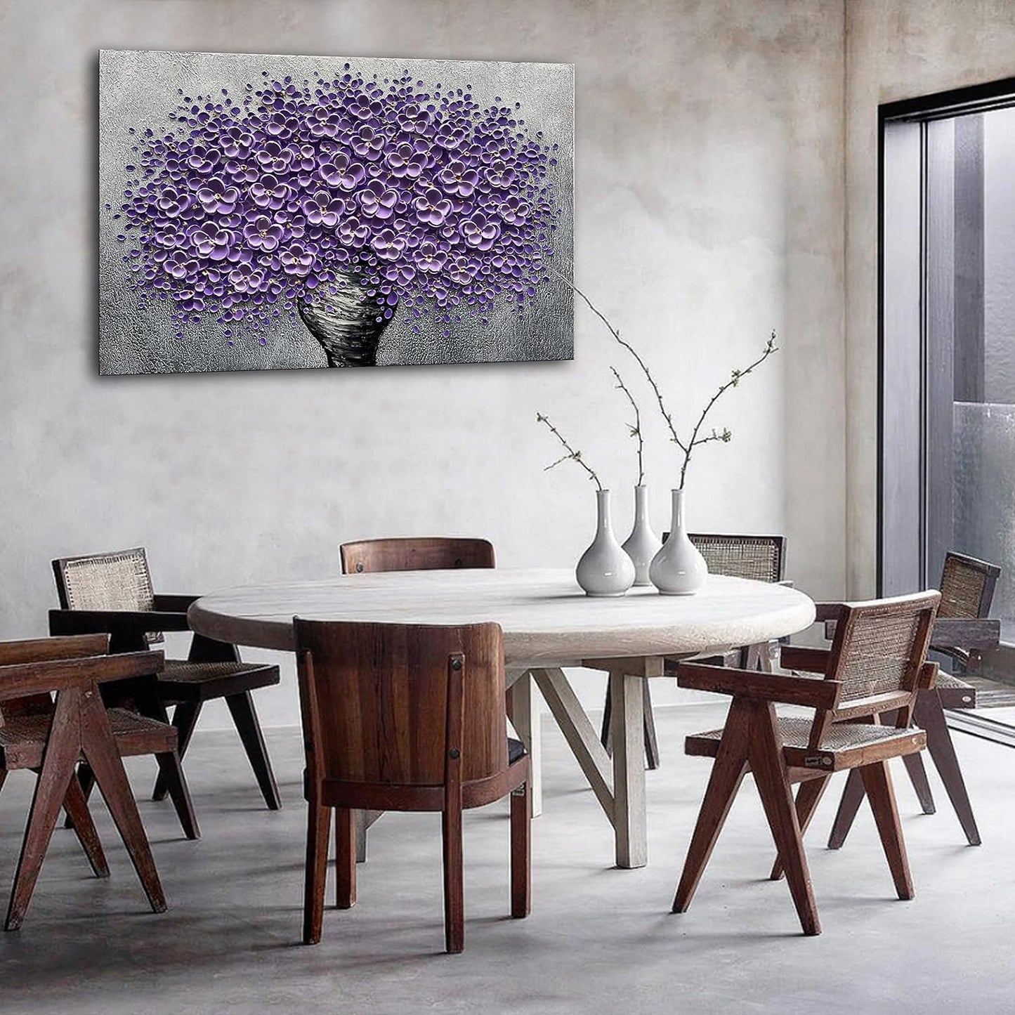 Hand-Painted Purple 3D Flower Decorative Oil Painting, Flower Wall Decorative Frame Wall Art, Modern Art Living Room, Bedroom, Office, Hotel Restaurant Wall Art 28X40 Inch