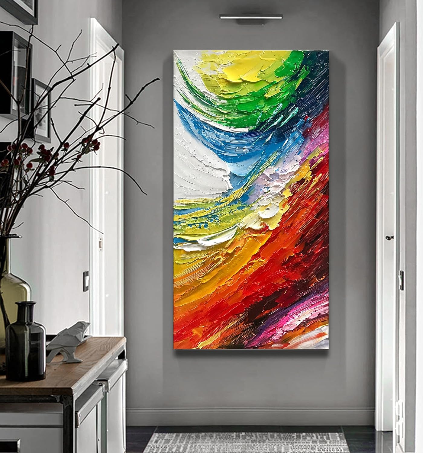 Blue and Red Abstract Wall Decoration, Hand-Painted Oil Canvas Frame 46X23 Inch Color Modern Art Wall Art Living Room Bedroom Office Hotel and Restaurant