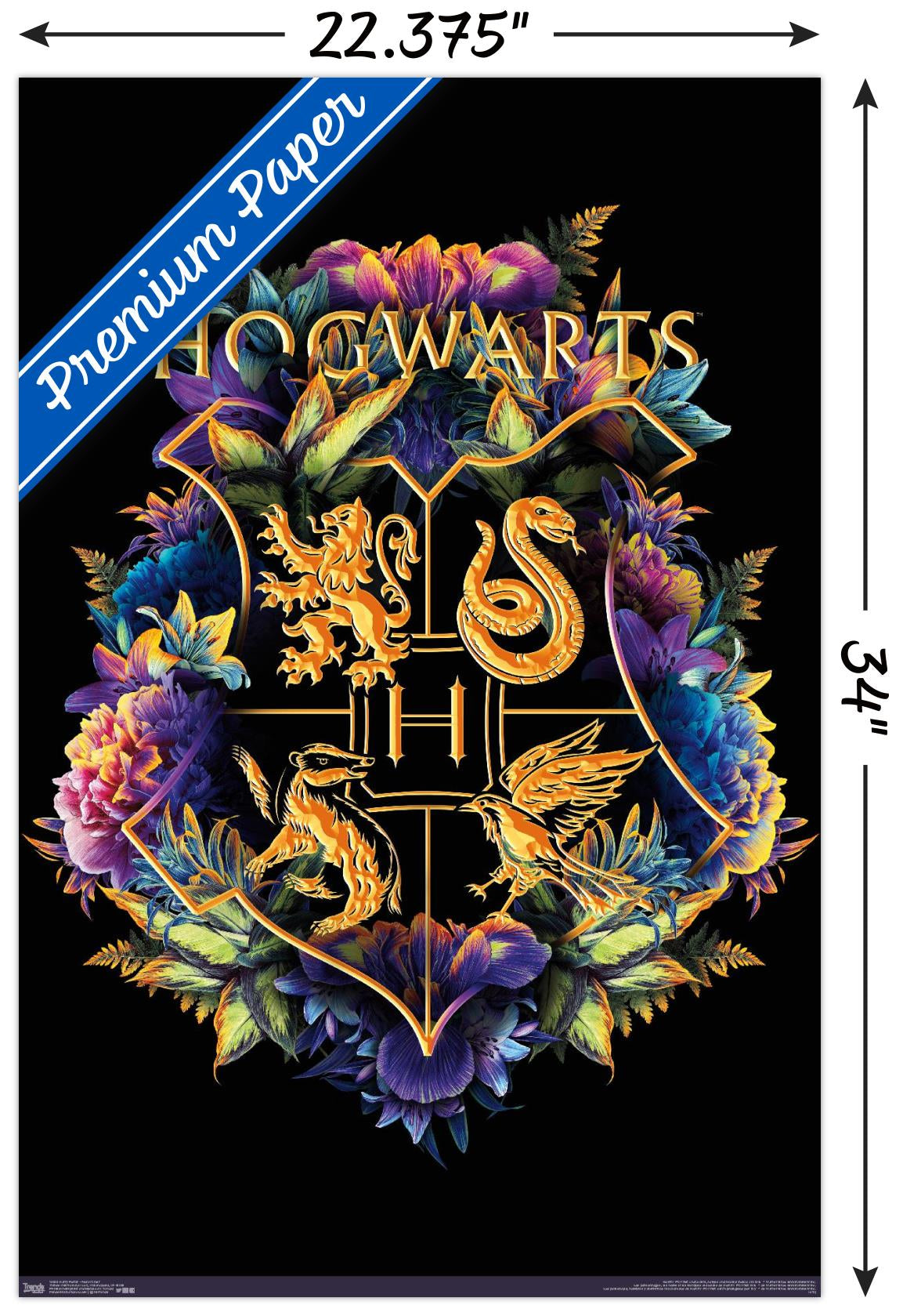 The Wizarding World: Harry Potter - Floral House Crests Wall Poster, 22.375" X 34"