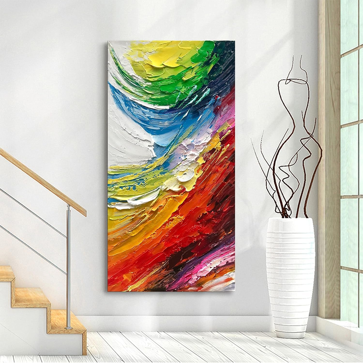 Blue and Red Abstract Wall Decoration, Hand-Painted Oil Canvas Frame 46X23 Inch Color Modern Art Wall Art Living Room Bedroom Office Hotel and Restaurant