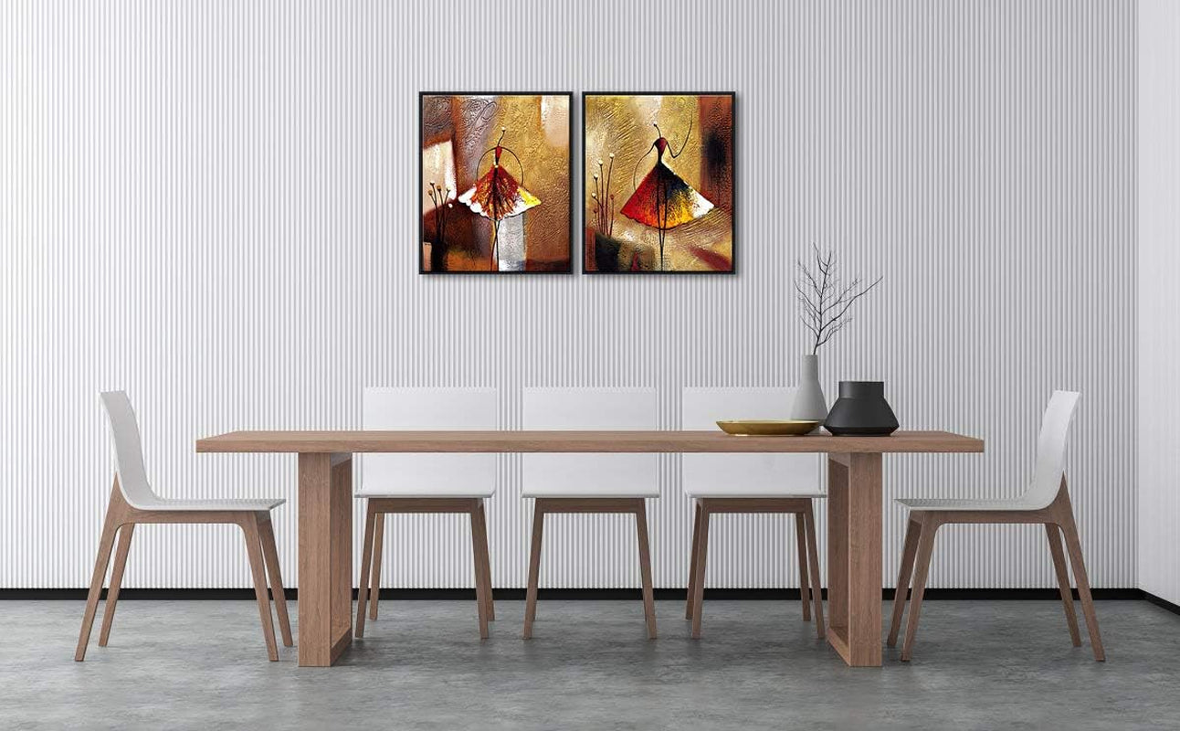 Framed Art Ballet Dancers 100% Hand Painted Paintings Abstract Canvas Wall Art for Home Decor with Black Frame