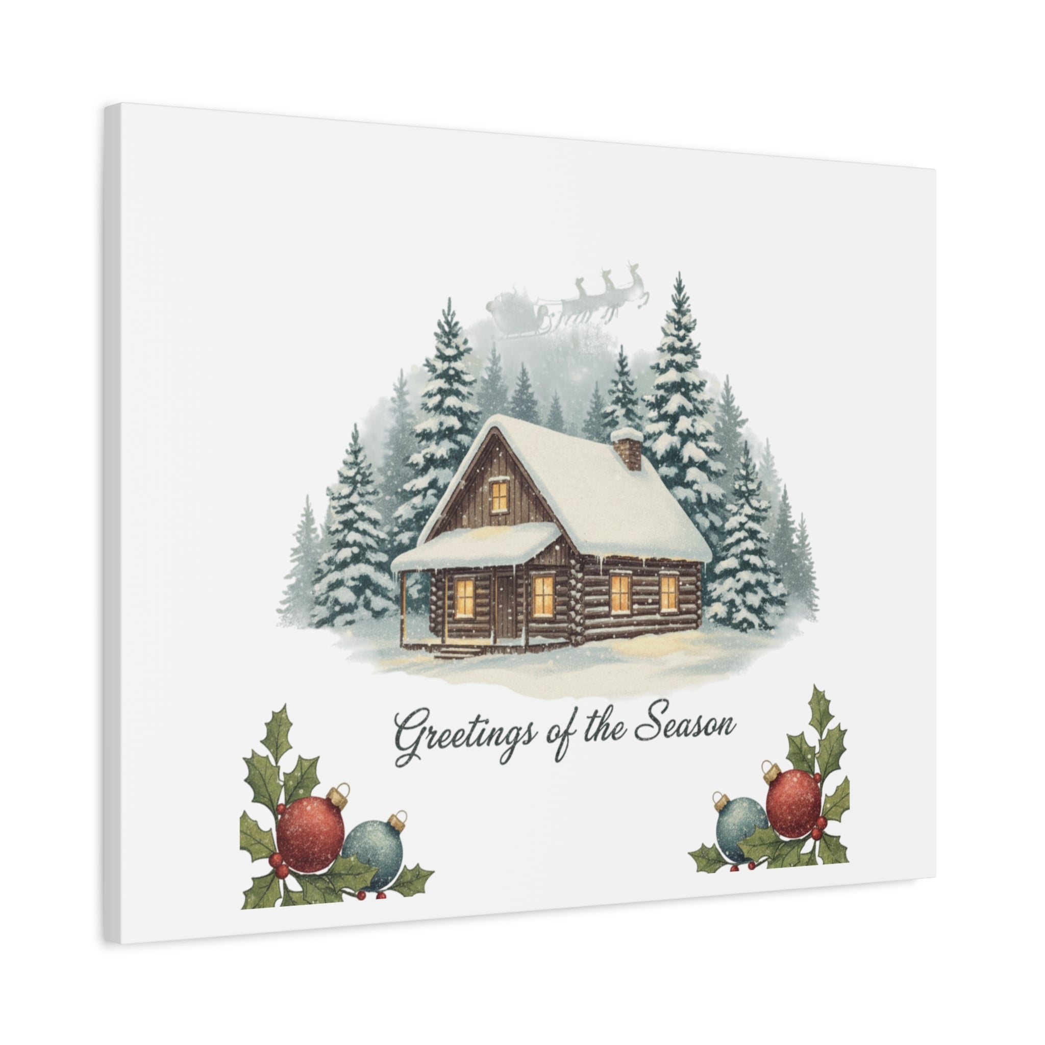 Vintage Christmas Postcard Cabin Canvas | Retro Holiday Card Design