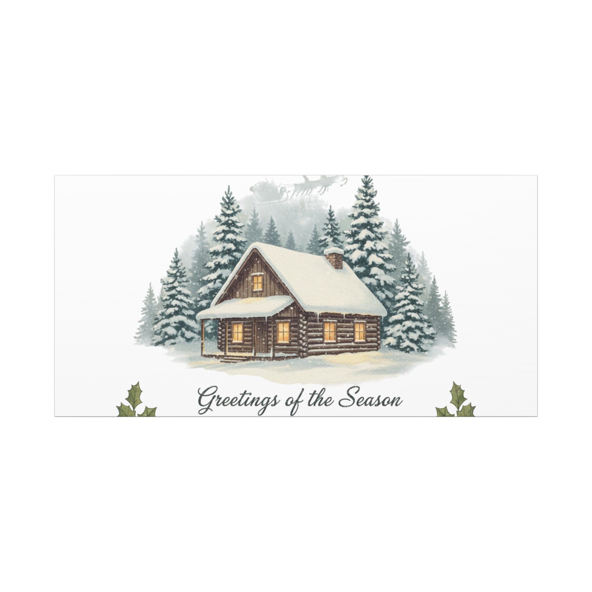 Vintage Christmas Postcard Cabin Canvas | Retro Holiday Card Design