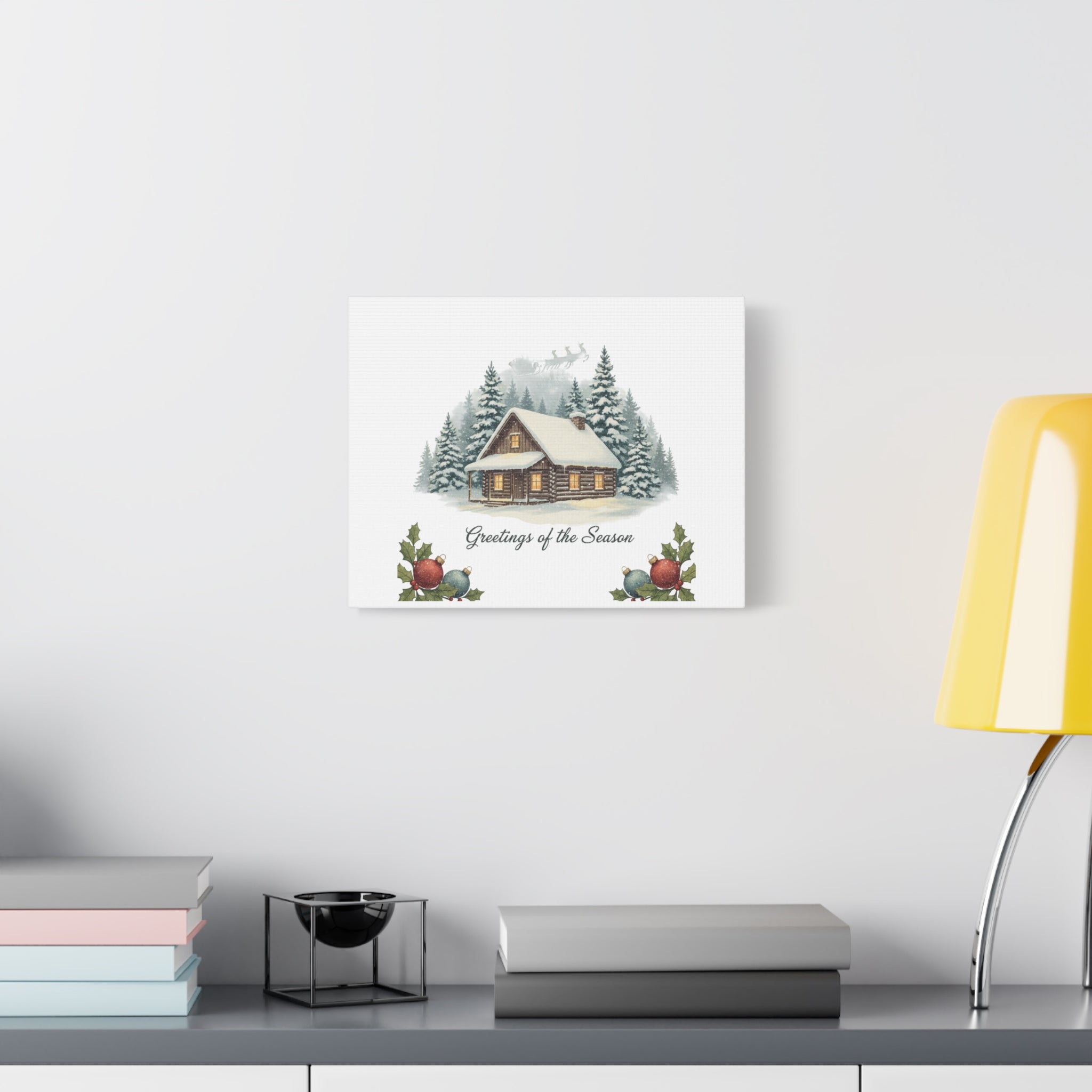 Vintage Christmas Postcard Cabin Canvas | Retro Holiday Card Design