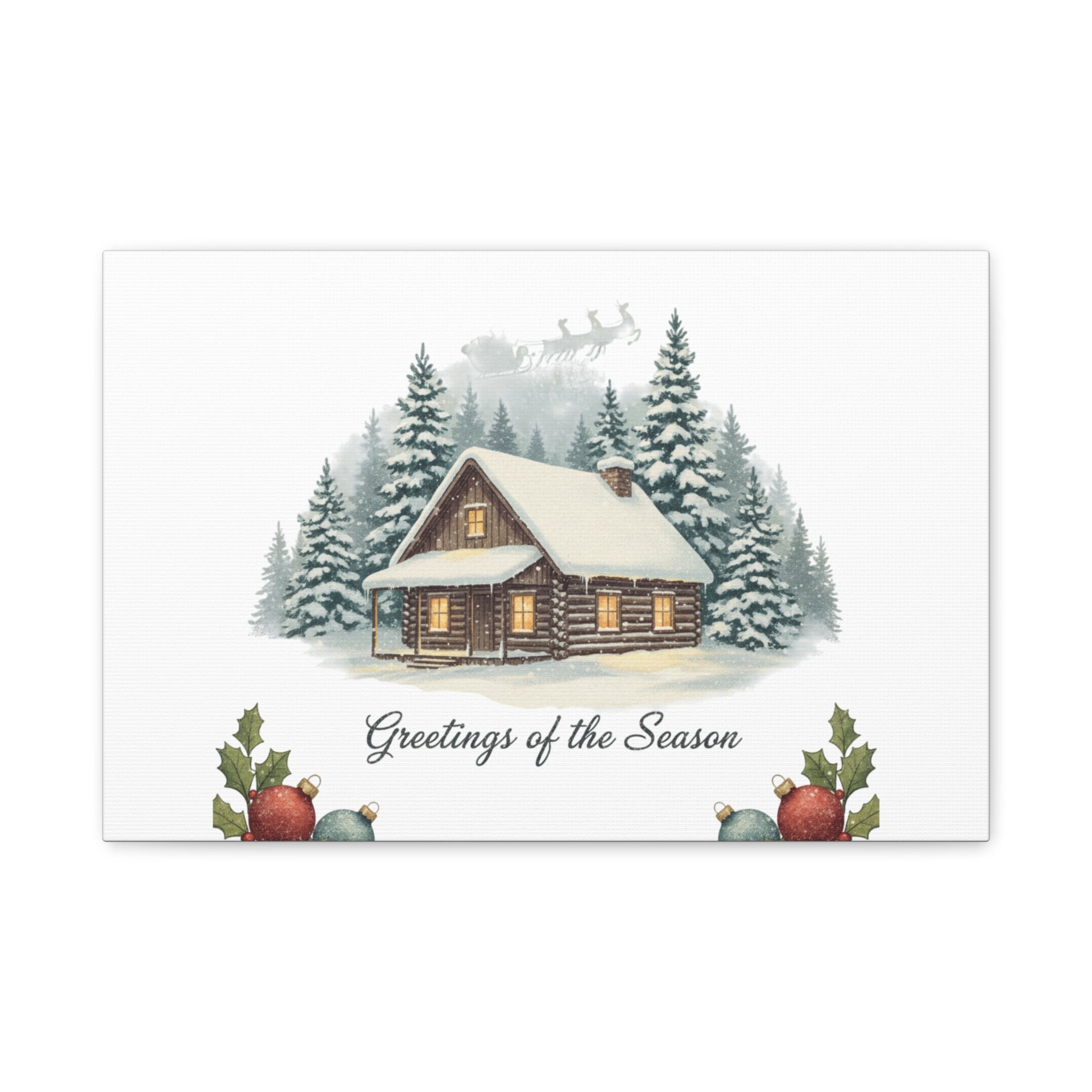Vintage Christmas Postcard Cabin Canvas | Retro Holiday Card Design