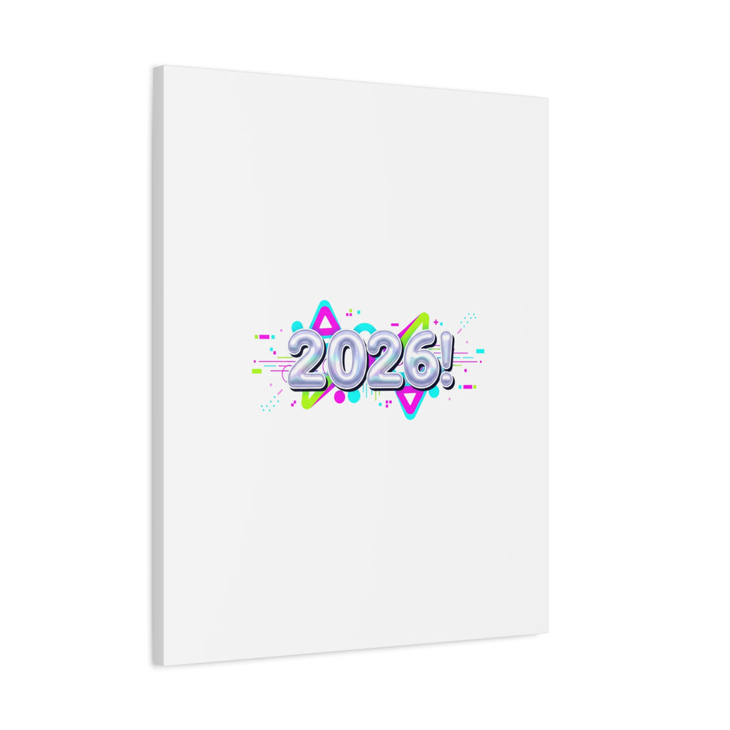 2026 Chrome Bubble Text Canvas | Y2K Cyber Holo, Retro Tech Print