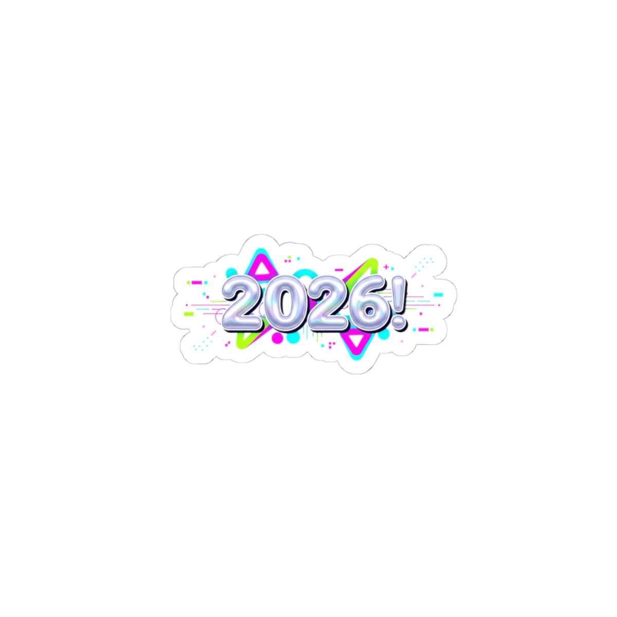 2026 Chrome Bubble Text Sticker | Y2K Cyber Holo, Retro Tech