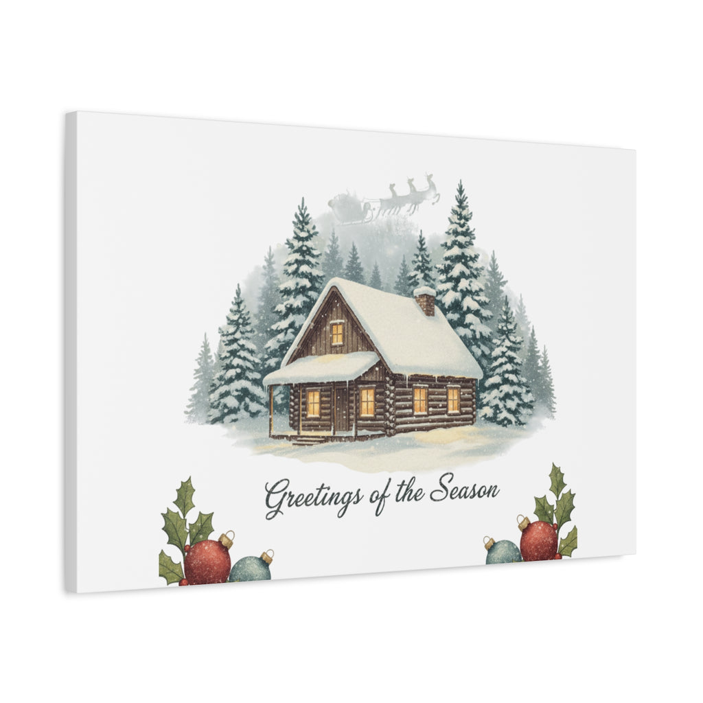 Vintage Christmas Postcard Cabin Canvas | Retro Holiday Card Design