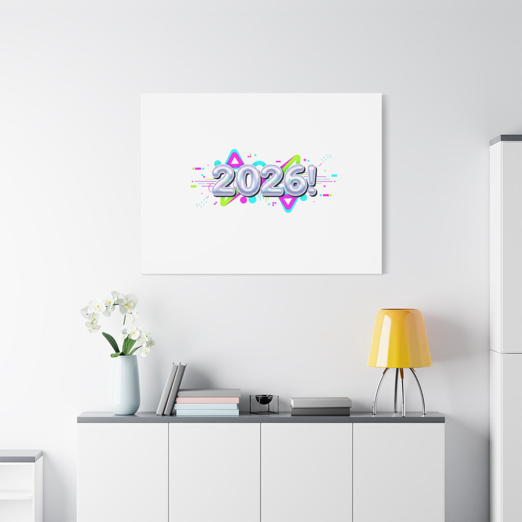 2026 Chrome Bubble Text Canvas | Y2K Cyber Holo, Retro Tech Print