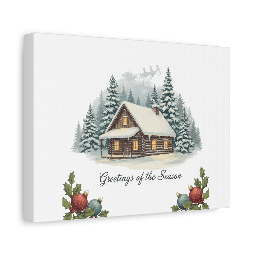 Vintage Christmas Postcard Cabin Canvas | Retro Holiday Card Design