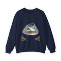 Vintage Christmas Postcard Cabin Sweatshirt | retro holiday card design, sepia holiday