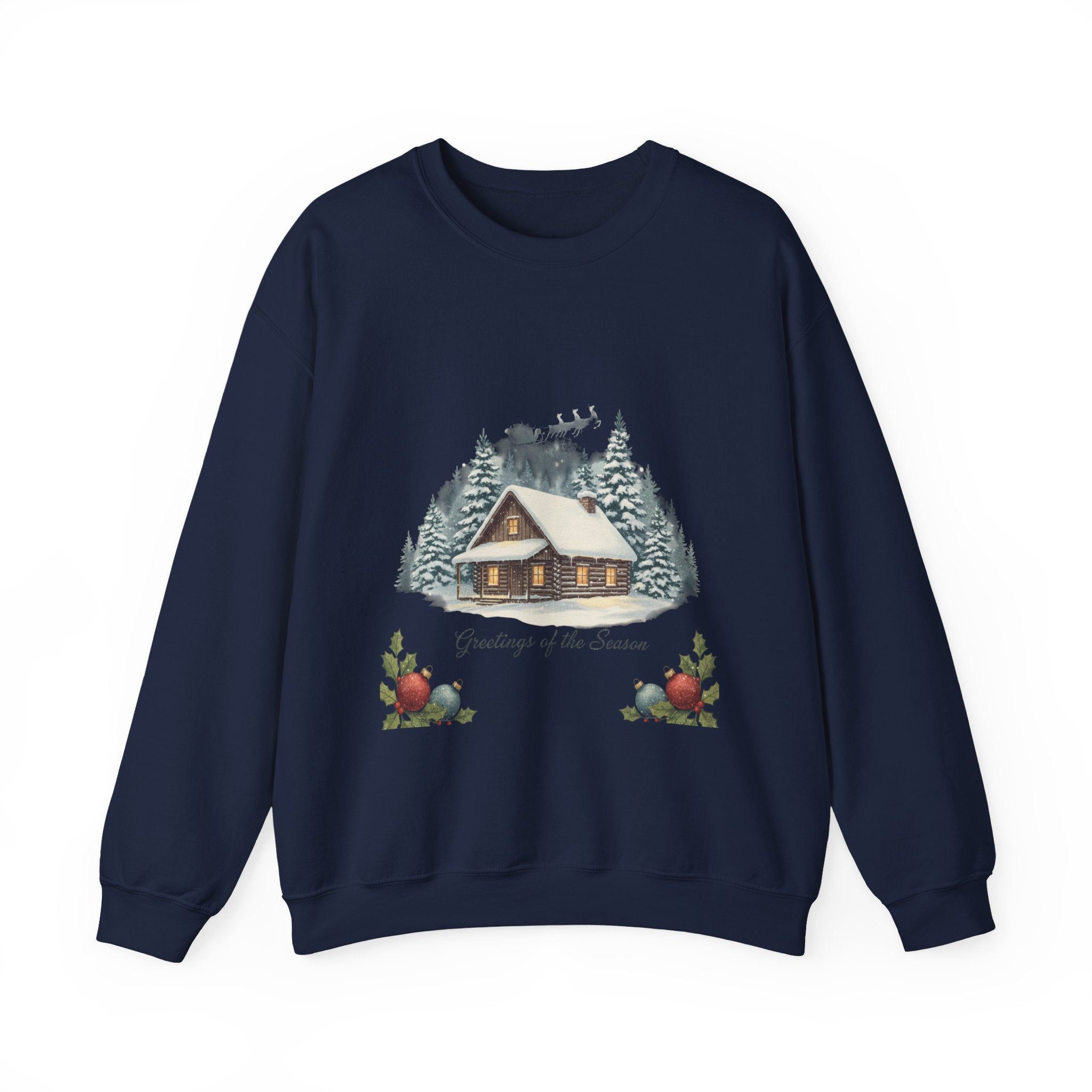 Vintage Christmas Postcard Cabin Sweatshirt | retro holiday card design, sepia holiday