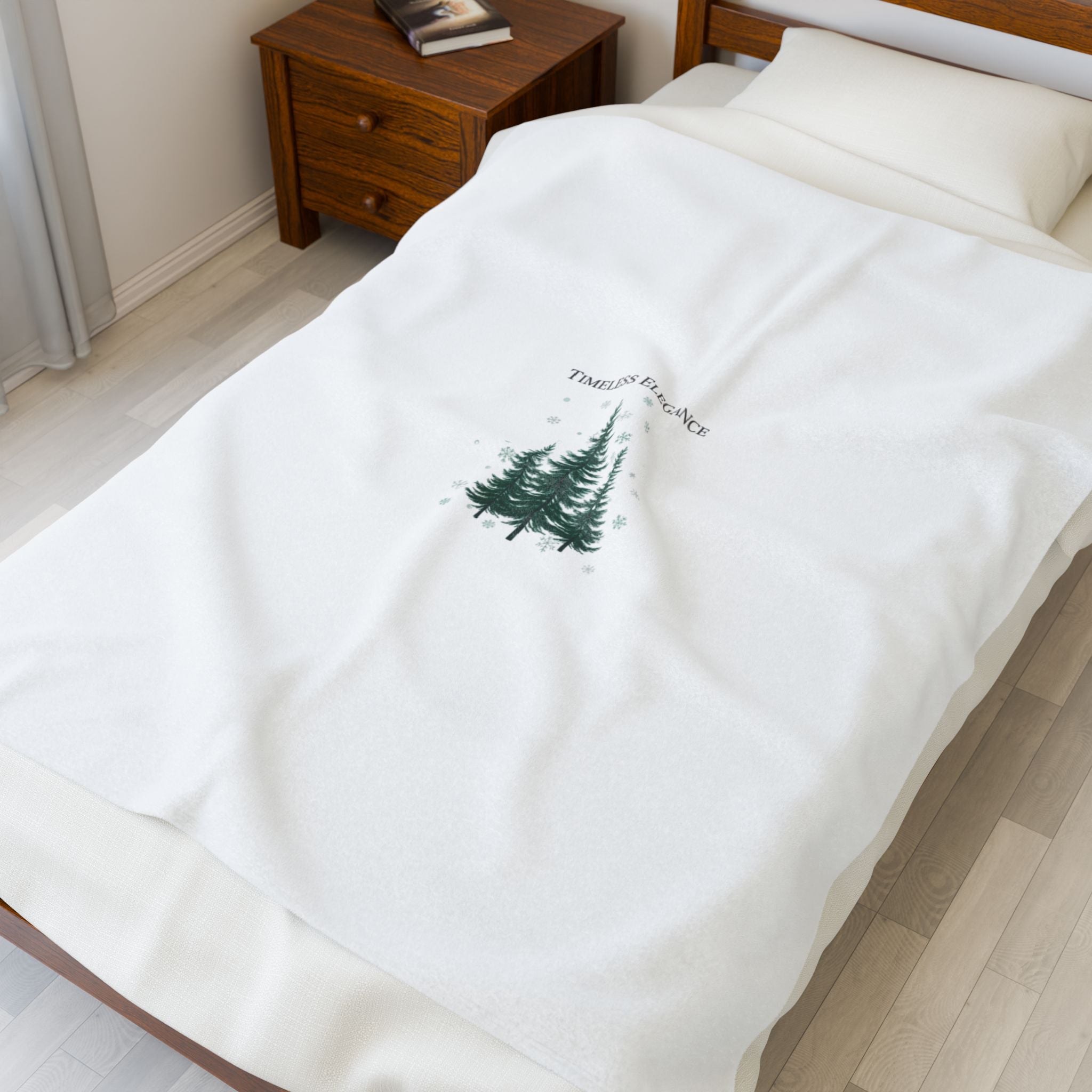 Timeless Elegance Pine Trees Velveteen Plush Blanket | Heritage Style Christmas, Quiet Luxury Decor