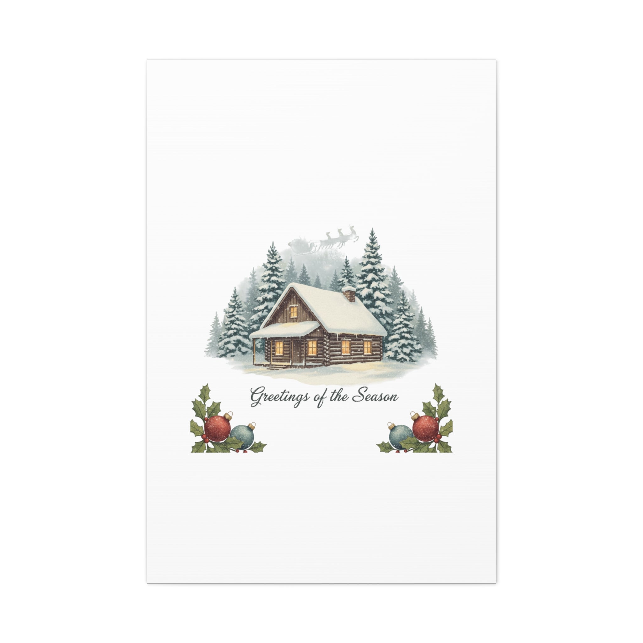Vintage Christmas Postcard Cabin Canvas | Retro Holiday Card Design