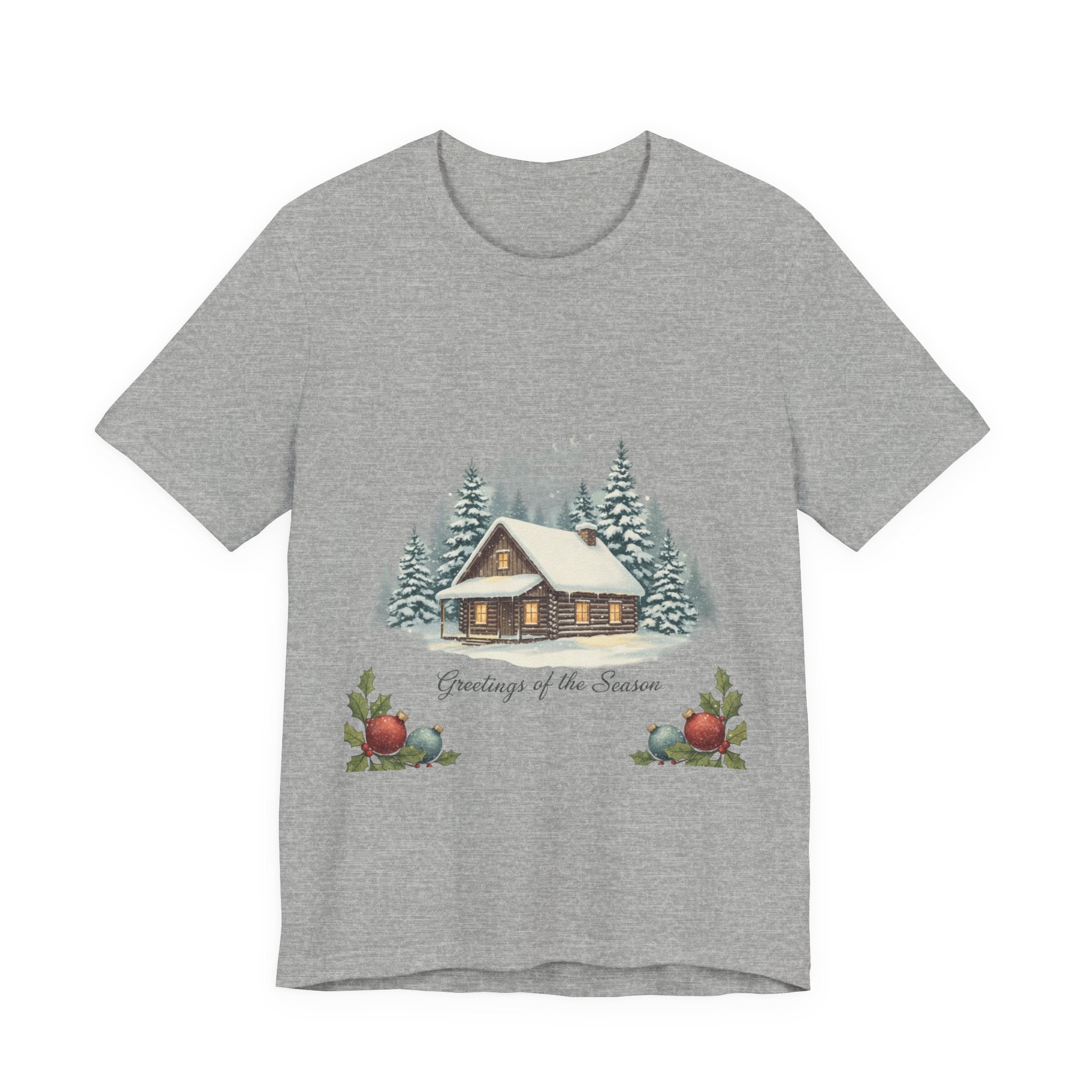Vintage Christmas Postcard Cabin Tee | Retro Holiday Card Design