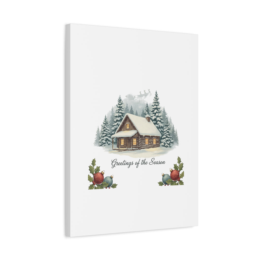 Vintage Christmas Postcard Cabin Canvas | Retro Holiday Card Design