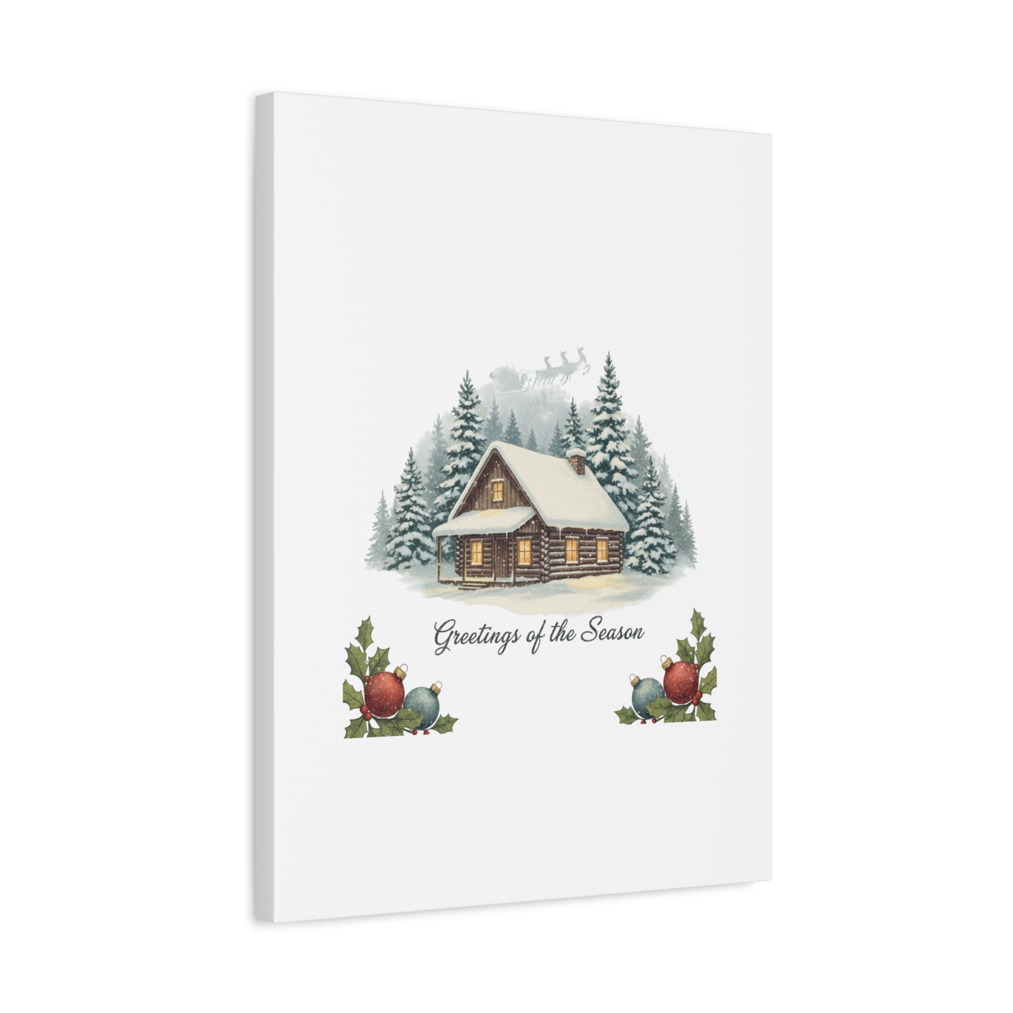 Vintage Christmas Postcard Cabin Canvas | Retro Holiday Card Design