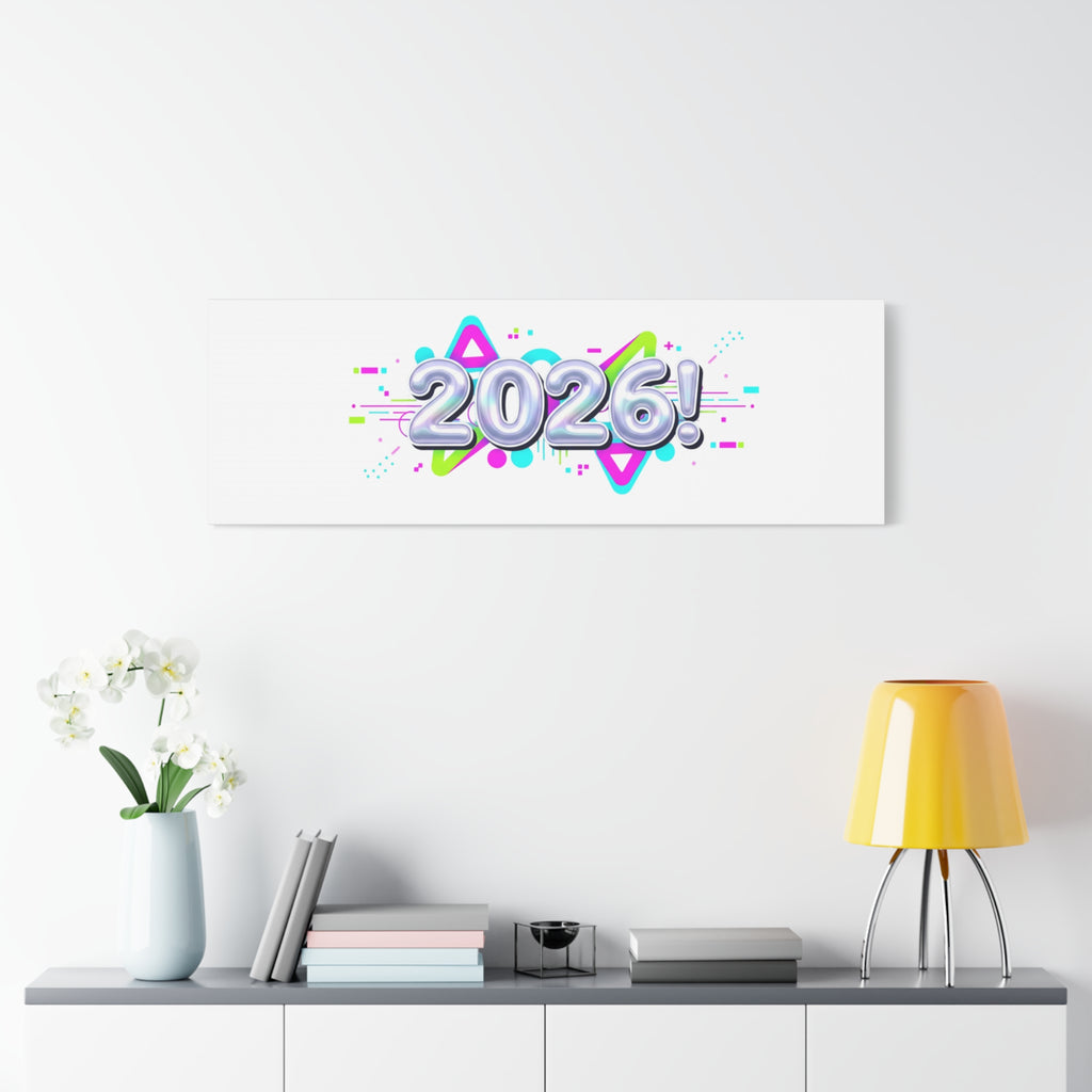 2026 Chrome Bubble Text Canvas | Y2K Cyber Holo, Retro Tech Print