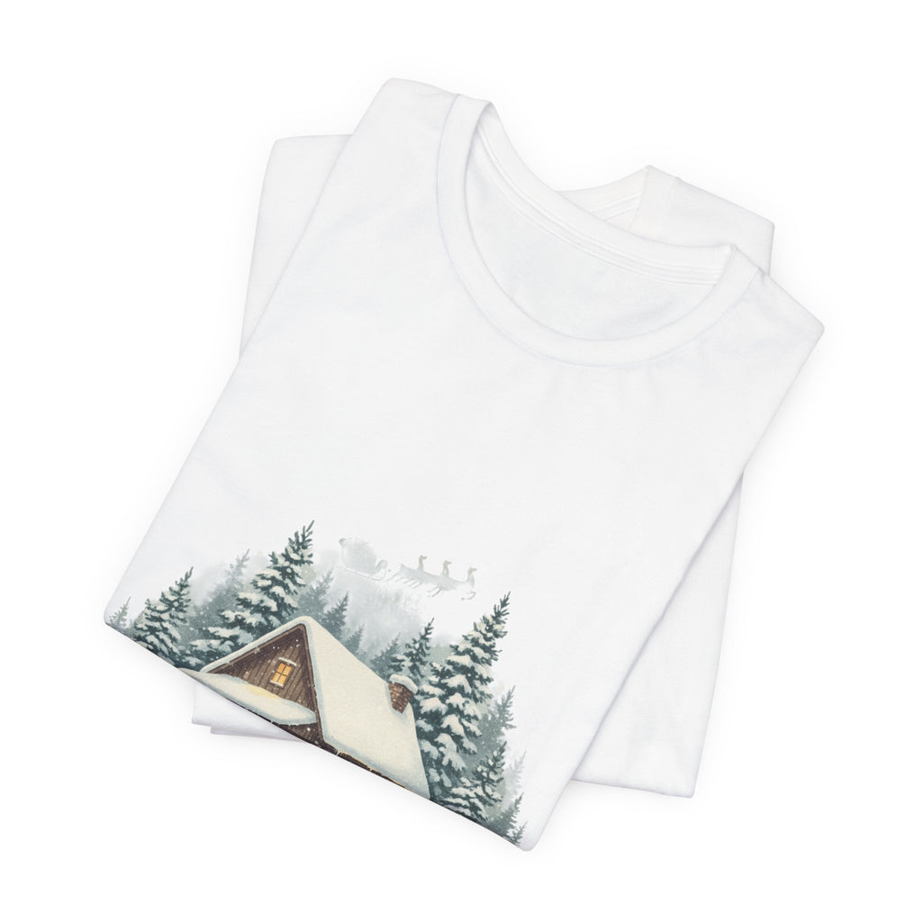 Vintage Christmas Postcard Cabin Tee | Retro Holiday Card Design