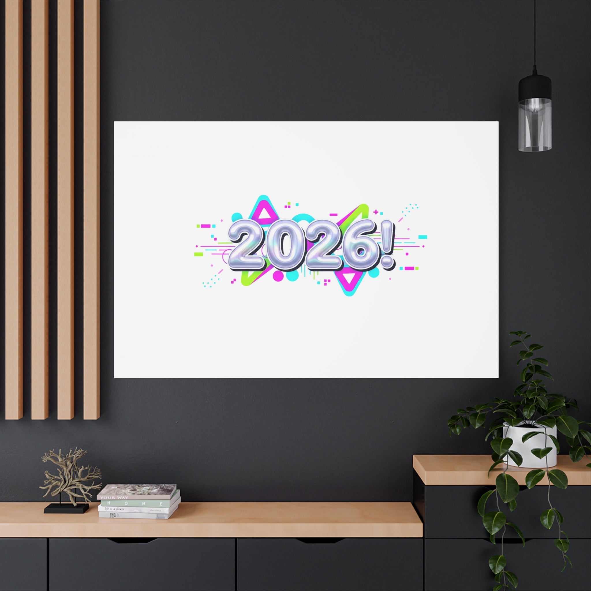 2026 Chrome Bubble Text Canvas | Y2K Cyber Holo, Retro Tech Print