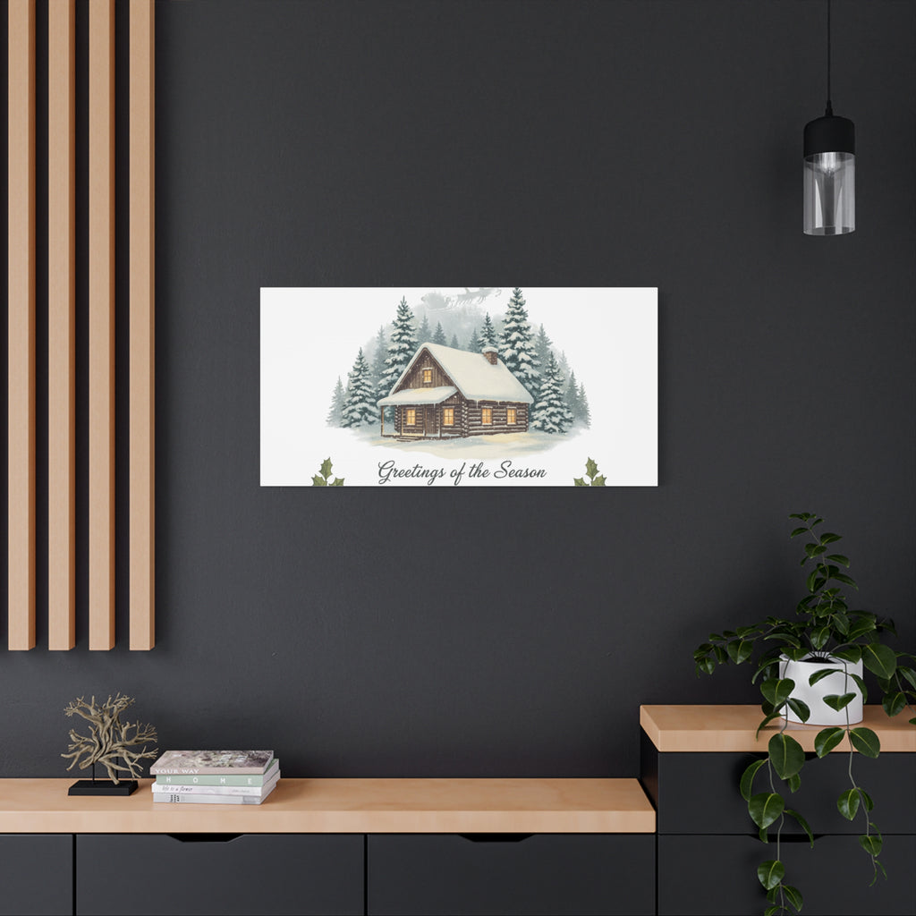 Vintage Christmas Postcard Cabin Canvas | Retro Holiday Card Design