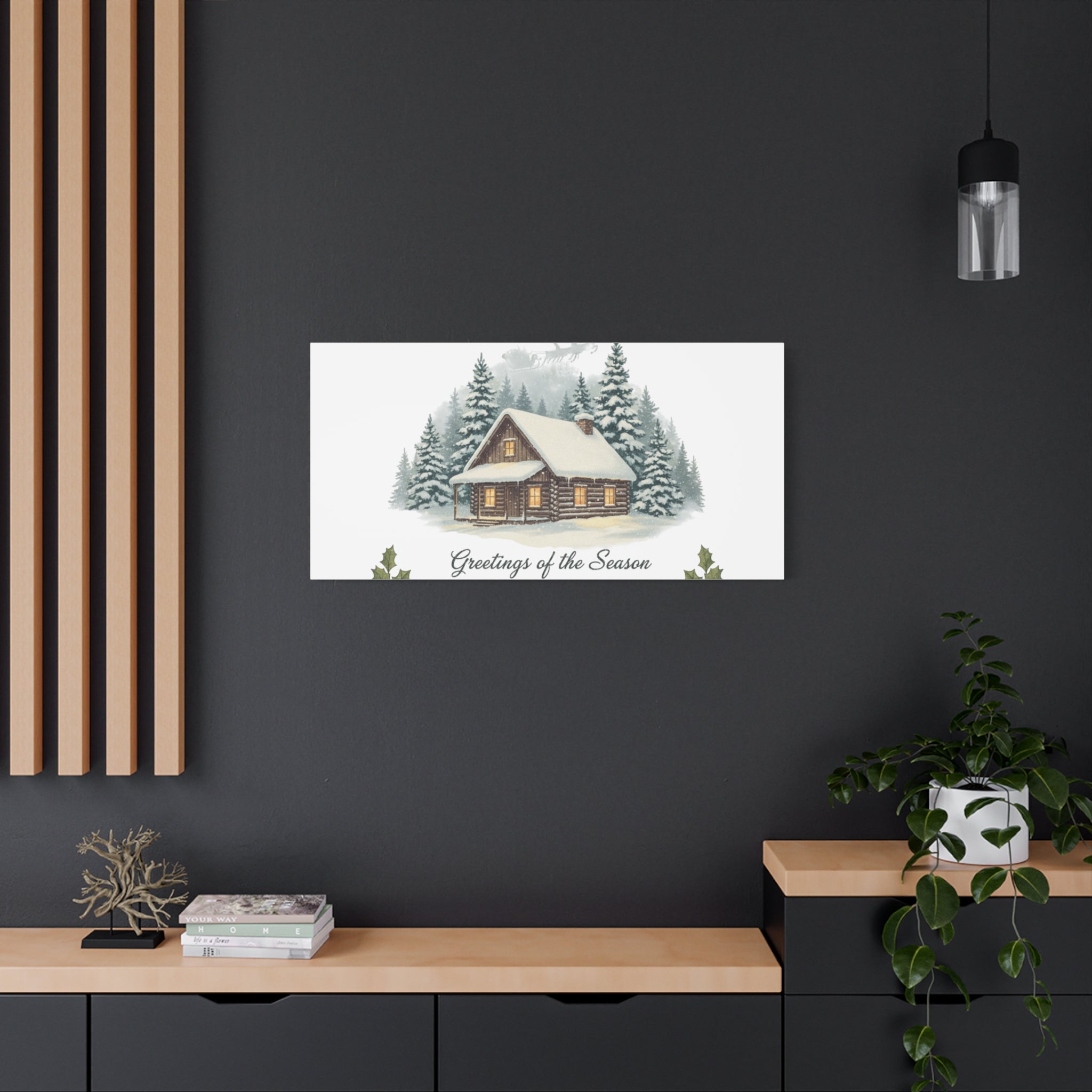 Vintage Christmas Postcard Cabin Canvas | Retro Holiday Card Design