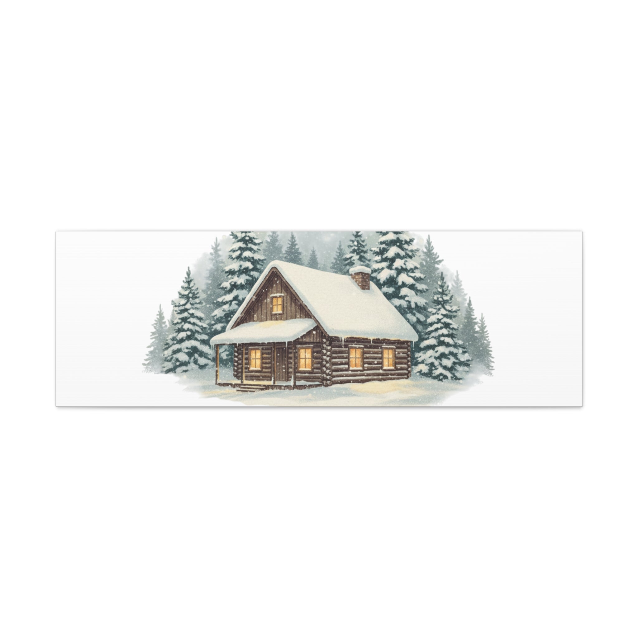 Vintage Christmas Postcard Cabin Canvas | Retro Holiday Card Design