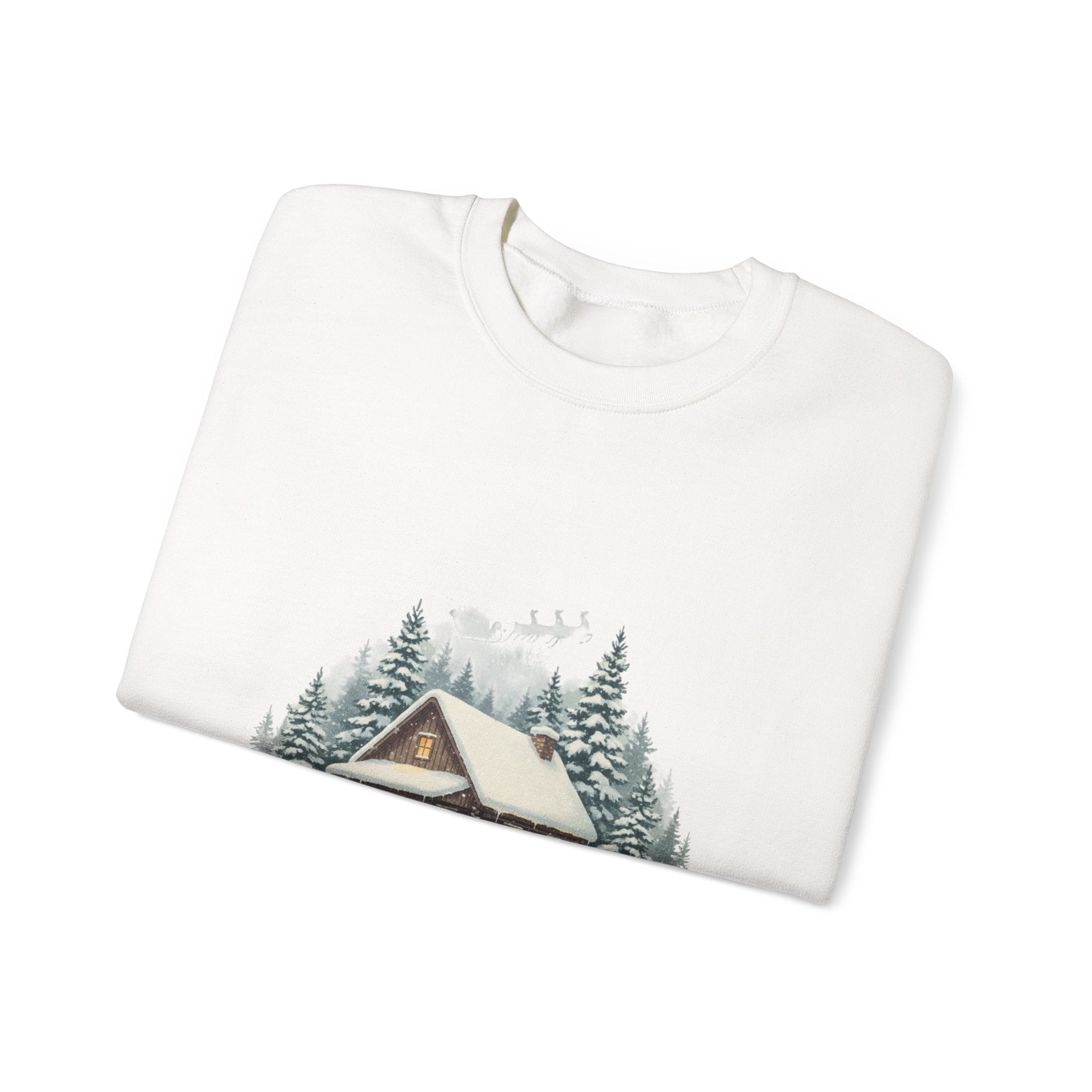 Vintage Christmas Postcard Cabin Sweatshirt | retro holiday card design, sepia holiday